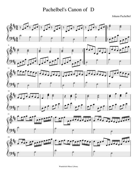 Pachelbel S Canon Of D Sheet Music For Piano Solo