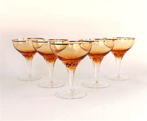 Czechoslovakia Amber Glass Coupe Champagne Glasses Set Of 5 Etsy