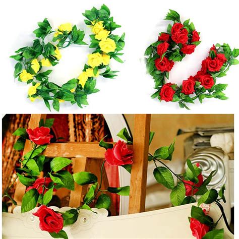 artificial fake silk rose flower ivy vine garland wedding party home decor in artificial and dried