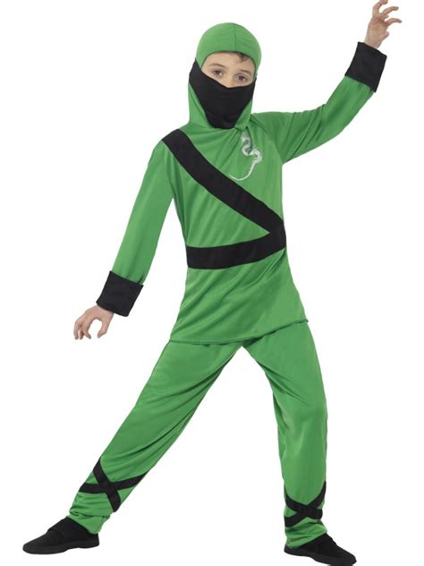 Boys Green Ninja Assassin Fancy Dress Costume Ebay