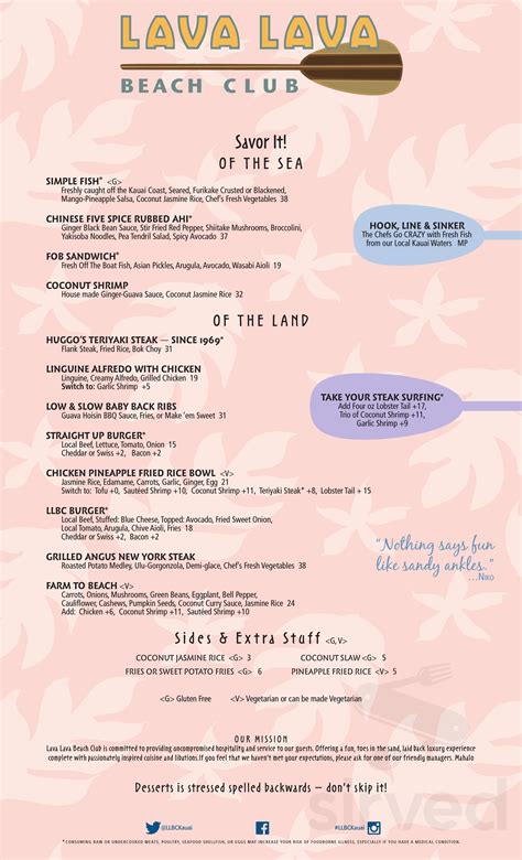 Lava Lava Beach Club menu in Waikoloa Village, Hawaii, USA