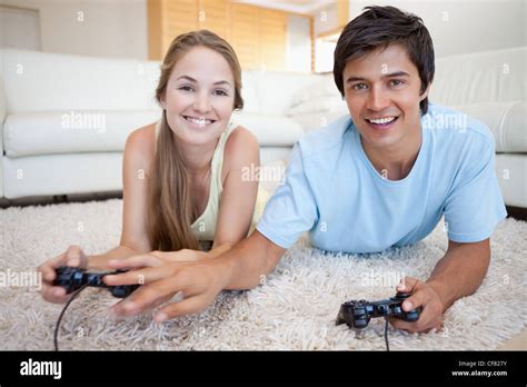 Young Couple Playing Video Games Stock Photo Alamy