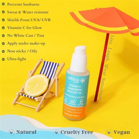 Buy Natural Vibes Vitamin C Sunscreen Spf 50 Uvauvb Rays Blue