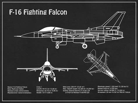 F Fighting Falcon Airplane Blueprint Drawing Plans For General Dynamics F Fighting