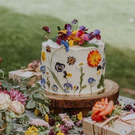 Picture Of A Small Wedding Cake With Colorful Pressed