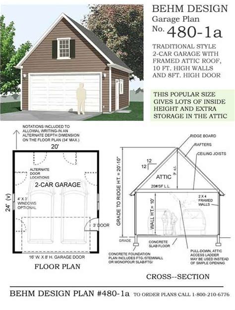 Two Car Garage With Attic Plan 480 1a 20 X 24 10 Wall Height By