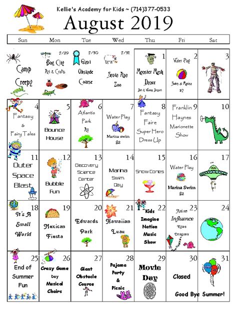 August Calendar Theme Ideas