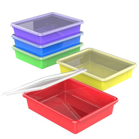 Storex Plastic Storage Tray With Lid Letter Size Paper Sorter