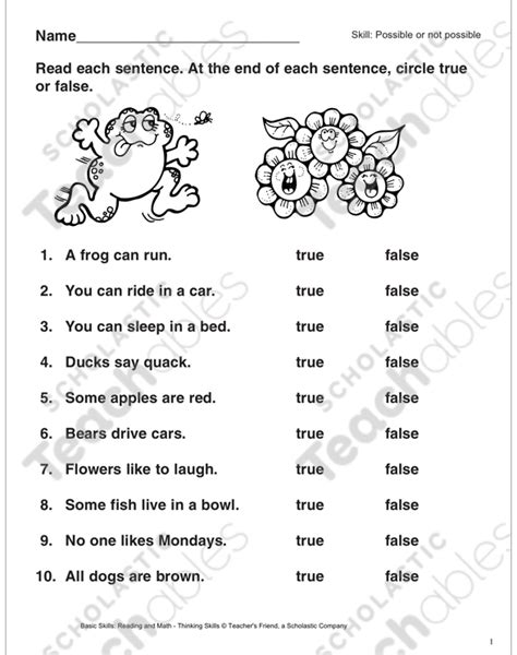 Identifying True Or False Statements 1 Printable Skills Sheets