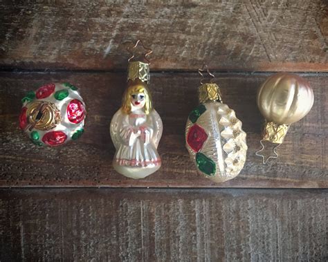 Four Small Vintage German Glass Ornaments Mercury Glass Christmas