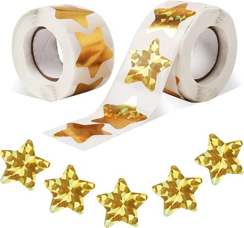 Chanede 15 Large Holographic Gold Star Stickers For Kids Reward 500