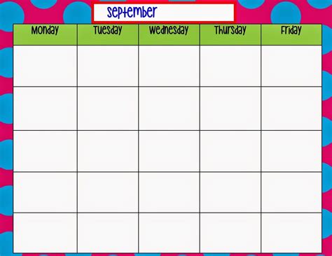 Monday To Friday Blank Calendar Calendar Template Printable