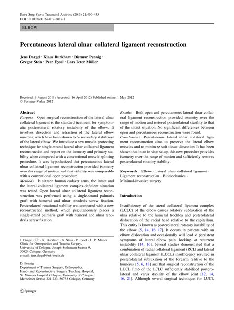 Pdf Percutaneous Lateral Collateral Ligament Reconstruction Hot Sex
