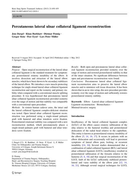 Pdf Percutaneous Lateral Collateral Ligament Reconstruction Hot Sex Picture