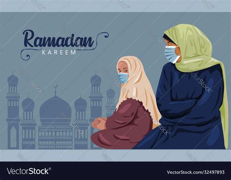 Ramadan Kareem Women Wear Hijab Muslim Woman Vector Image