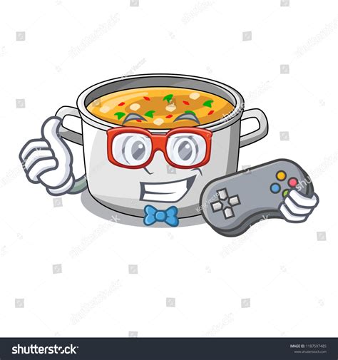 Gamer Cooking Pot Of Soup Isolated On Mascot Royalty Free Stock