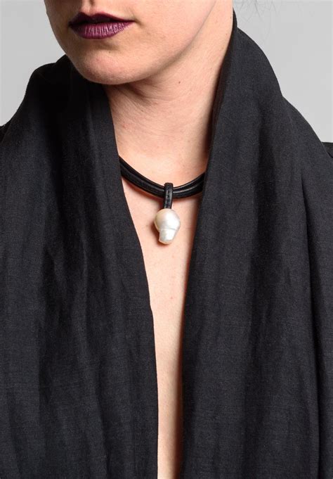 Monies Single Drop Baroque Pearl Leather Necklace Leather Pearl