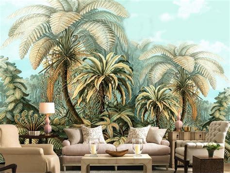 Large Backdrop 3d Wallpaper Mural Hand Painted Tropical Plants
