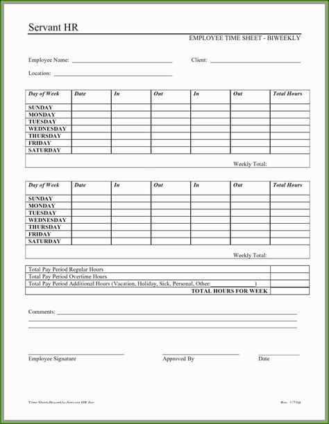 Employee Weekly Timesheet Template Excel - Template 2 : Resume Examples