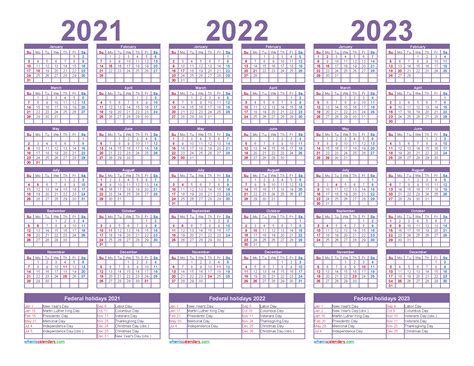 Printable 2021 2022 And 2023 Calendar With Holidays