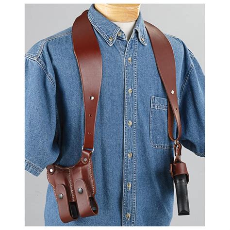 Classic Old West Styles Leather Shoulder Holster With Double Mag Pouch