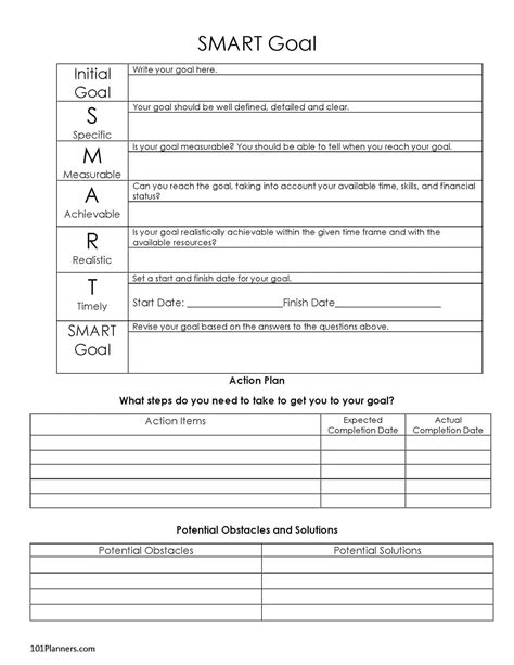 Free Printable Smart Goals Worksheet