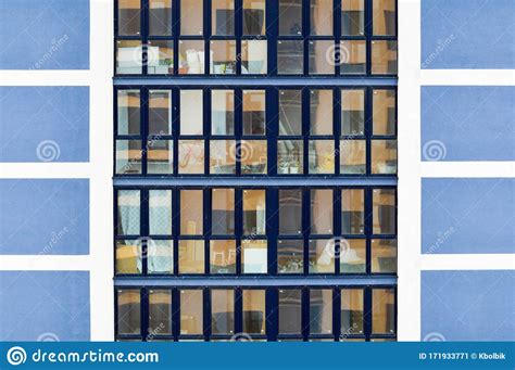 Beautiful Modern Blue Glass Fiberglass Windows Of The Facade Wall Of A