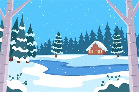 Dibujado A Mano Ilustración De Paisaje De Invierno Plano Vector Gratis