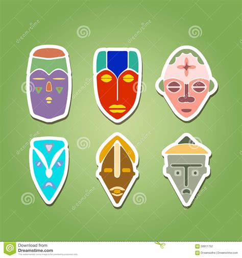 Color Icon Set With African Ritual Masks Stock Vector Illustration Of Afro Aborigine 58911752