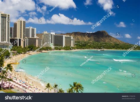 Waikiki Beach And Diamond Head Oahuhawaii Stock Photo