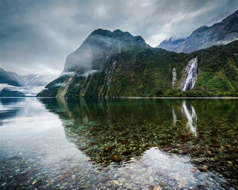 Wallpaper New Zealand Lake Mountains Mist Falls