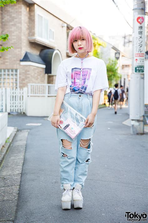Pink Haired Harajuku Girl In The 1975 Band Tee Ripped Denim And Devilish