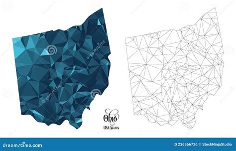 Low Poly Map Of Ohio State Usa Polygonal Shape Vector Illustration