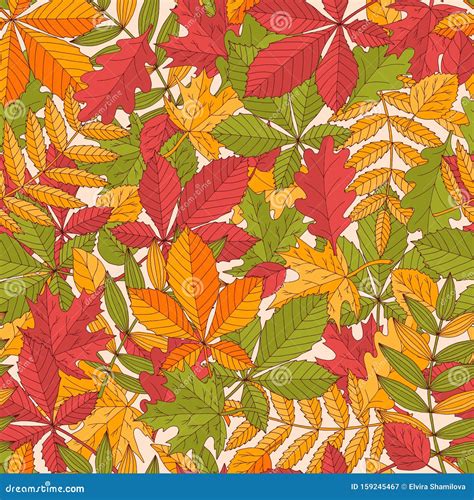 Seamless Pattern Of Colorful Autumn Leaves Stock Illustration