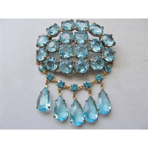 Vintage Large Blue Open Back Faceted Glass Brooch Pin Trendy Jewelry