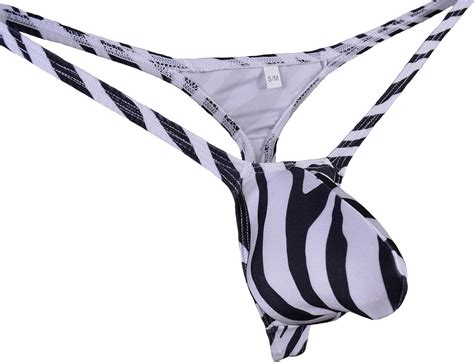 WOSESE Mens Swim Thong Bulge Pouch G String Bikini Zebra WSS25 L XL