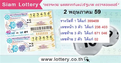 ตรวจสลากกินแบ่งรัฐบาล ตรวจหวย หวยออก วันที่ 16 เมษายน 2564 ผล. Siam Lottery (ตรวจหวย ผลสลากกินแบ่งรัฐบาล) - ผล ...