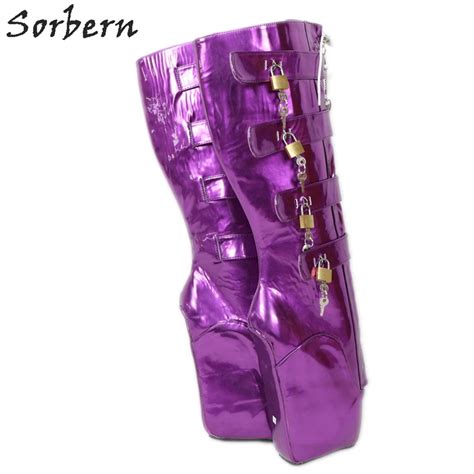 sorbern lock keys ballet wedge boots knee high hard shaft custom wide calf exotic dancer boot