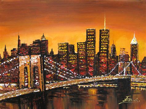 Original Modern Canvas Painting New York City Skyline Painting By Enxu