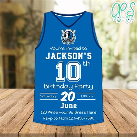 Dallas Mavericks Jersey Birthday Invitation Instant Download