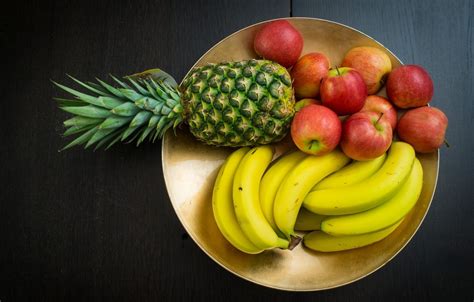 Hd Wallpaper Food Useful Fruits Pineapple Banana Apples Dish Background