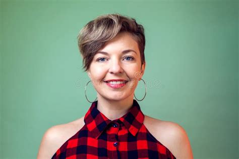 People And Emotions Smiling Young Woman With Short Hair Stock Image