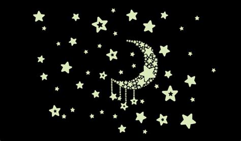 Glow In The Dark Moon And Stars Wall Stickers Aw0015 Etsy