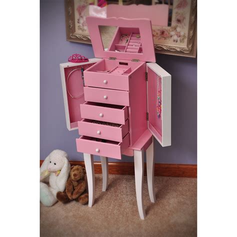 Mele And Co Louisa Girls Jewelry Armoire In Pink And White And Reviews