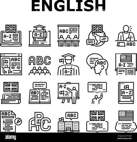 English Language Learn At School Icons Set Vector Stock Vector Image