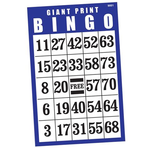 Giant Print Bingo Card Blue Bingo Cards Bingo Free Printable Bingo