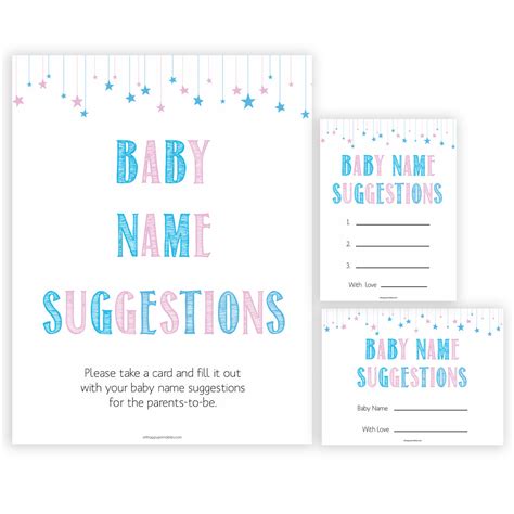 Baby Name Suggestions Game Gender Reveal Printable Baby Shower Games
