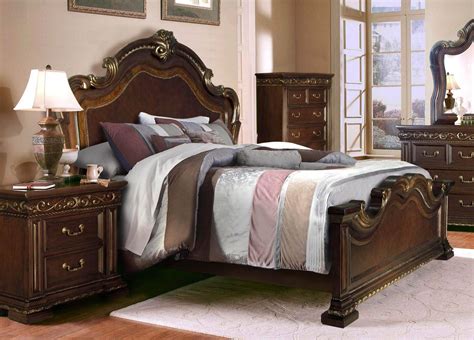 Cal king bedroom sets bedroom traditional with bedside table carved wood chandelier dresser iron bed linen oriental rug pillows. McFerran B538 Traditional Dark Cherry Wood Finish Cal King ...