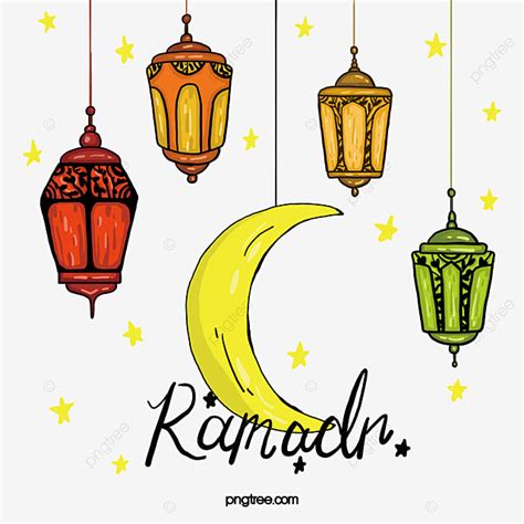 Hand Drawn Ramadan Festival Chandelier Elements New Moon Ramadan
