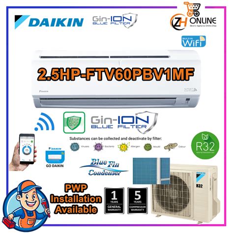 WIFI DAIKIN R32 2 5HP Air Conditioner FTV60PBV1MF Gin ION Filter
